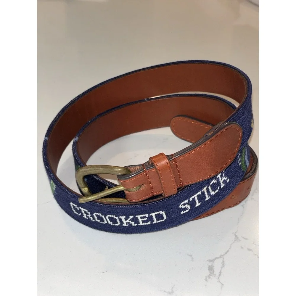 Smathers & Branson Crooked Stick Golf Needlepoint Belt Size 42 EUC